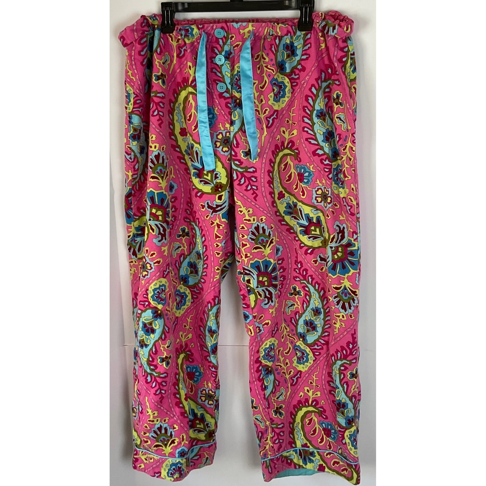 Nick & Nora Pink Paisley Cotton Pajama Pants XXL Blue Drawstring Loungewear